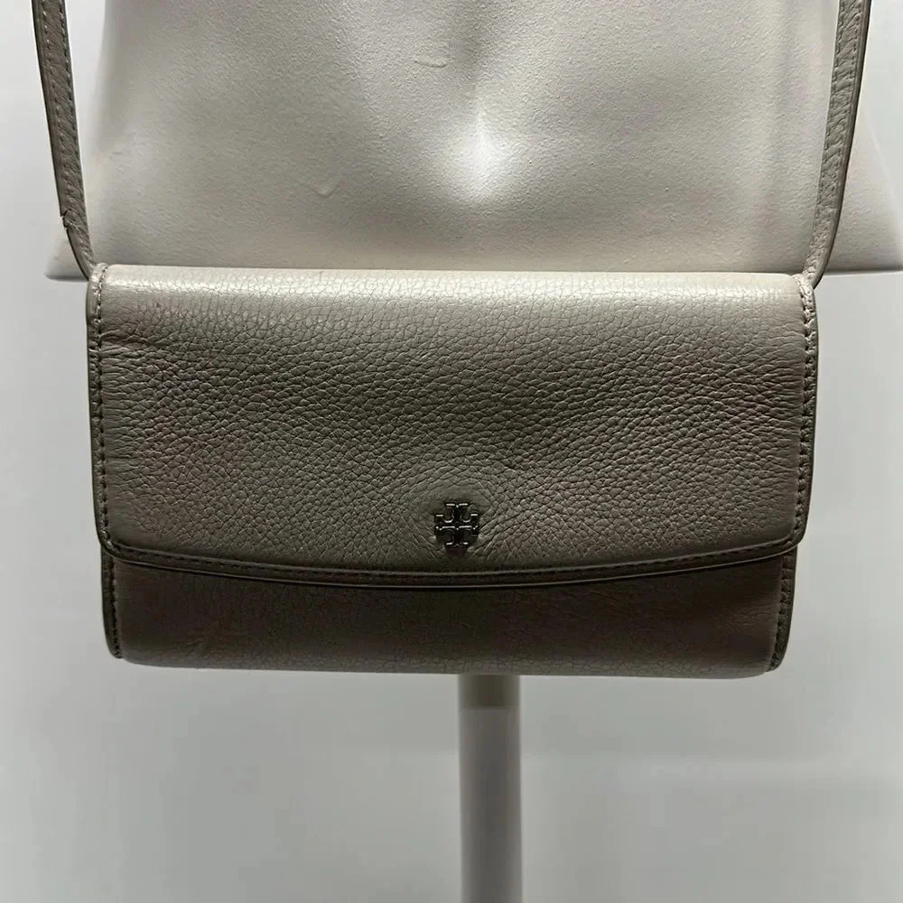 Tory Burch Robinson Concrete Leather Cross Body Wallet Convertible Clutch Purse